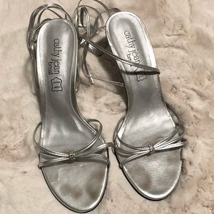 Cathy Jean Metallic Silver Leather Strappy Heel